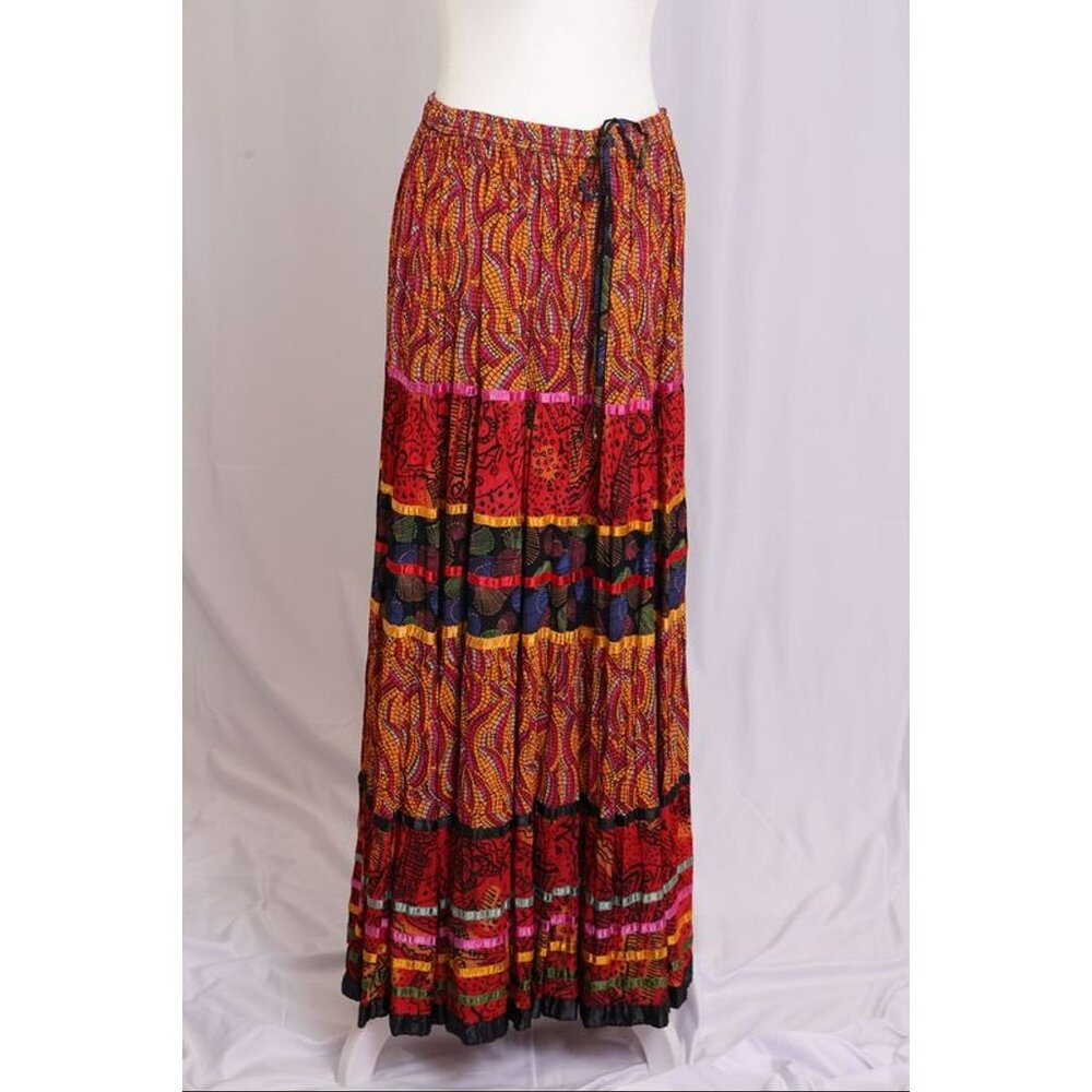 Marsh Landing Multicolor Boho Maxi Skirt - Red, Yellow, Pink, Black